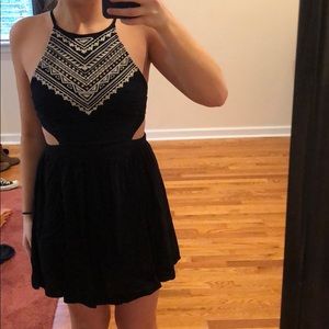 Tribal print detail black dress